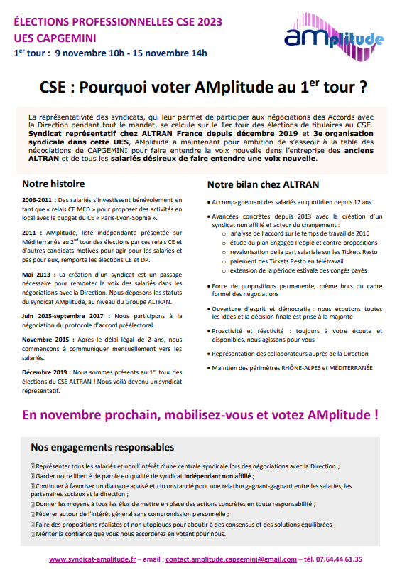 AMplitude profession de foi 1er tour UES Capgemini