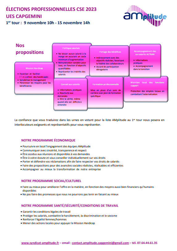 AMplitude profession de foi 1er tour UES Capgemini